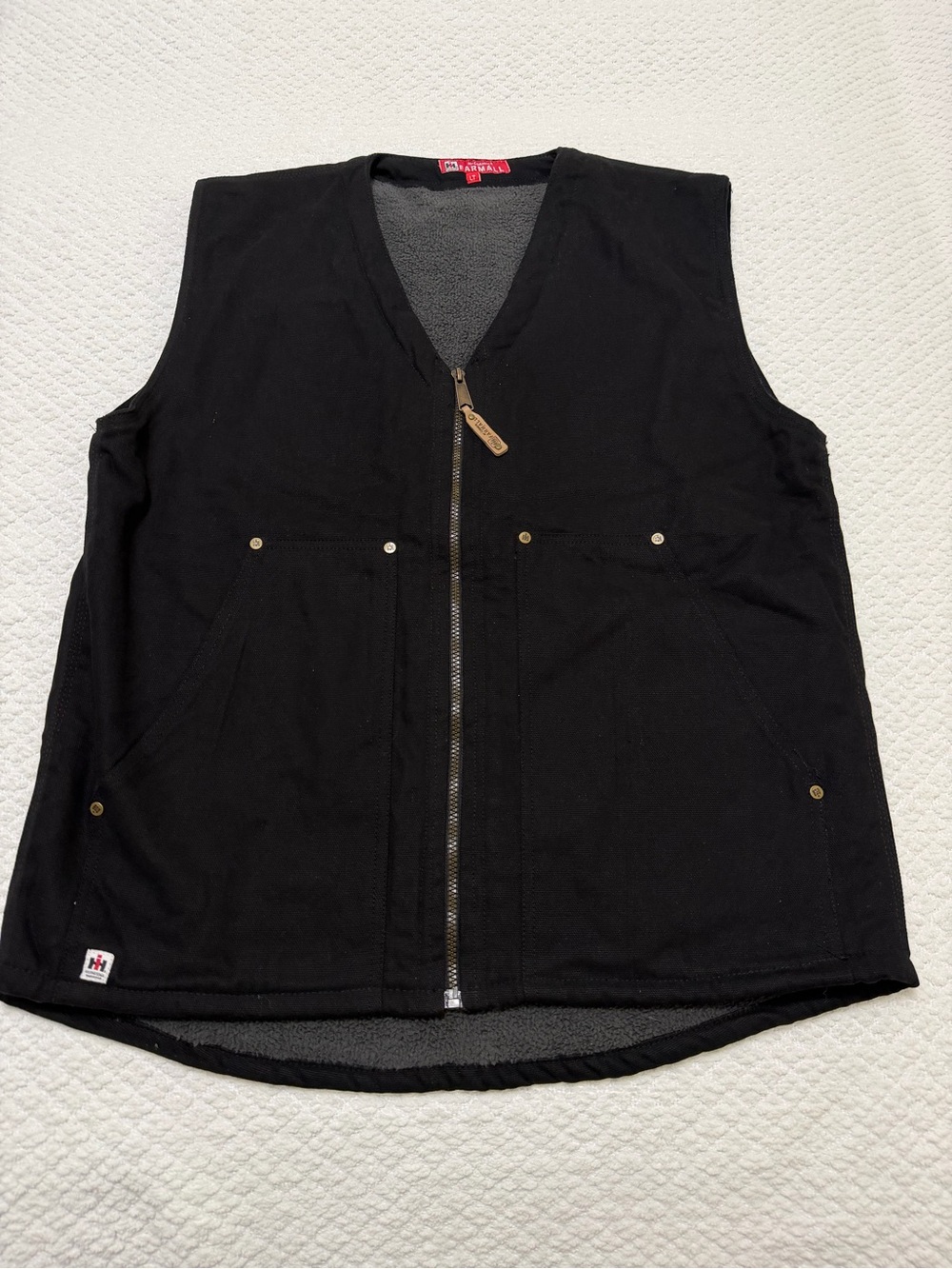 International Harvester McCormick Farmall Black Grey Vest Men’s Size Large Tall